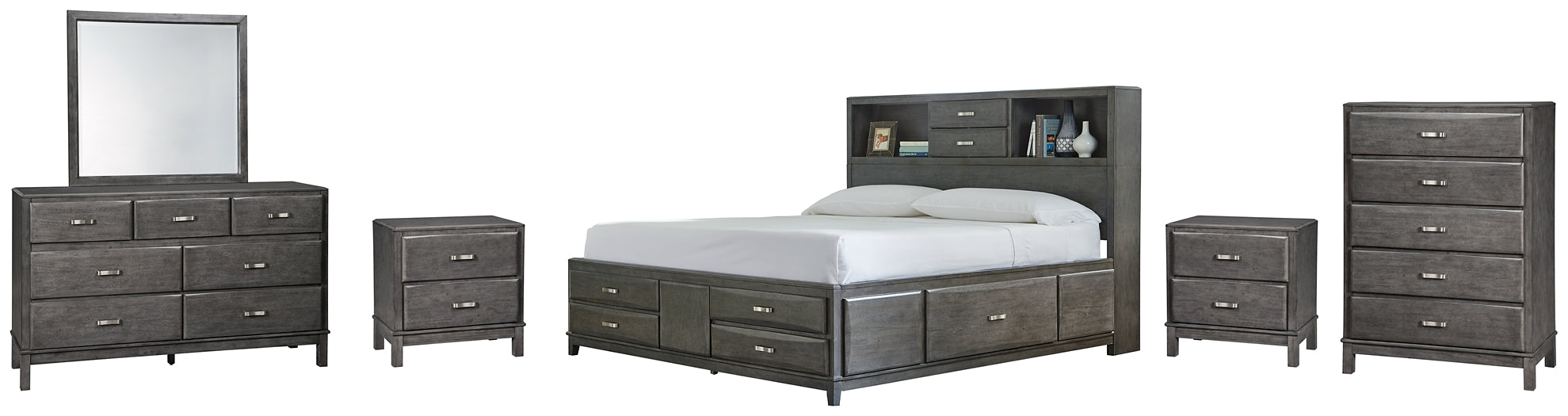 Caitbrook Queen Storage Bed with 8 Storage Drawers with Mirrored Dresser, Chest and 2 Nightstands Factory Furniture Mattress & More - Online or In-Store at our Phillipsburg Location Serving Dayton, Eaton, and Greenville. Shop Now.