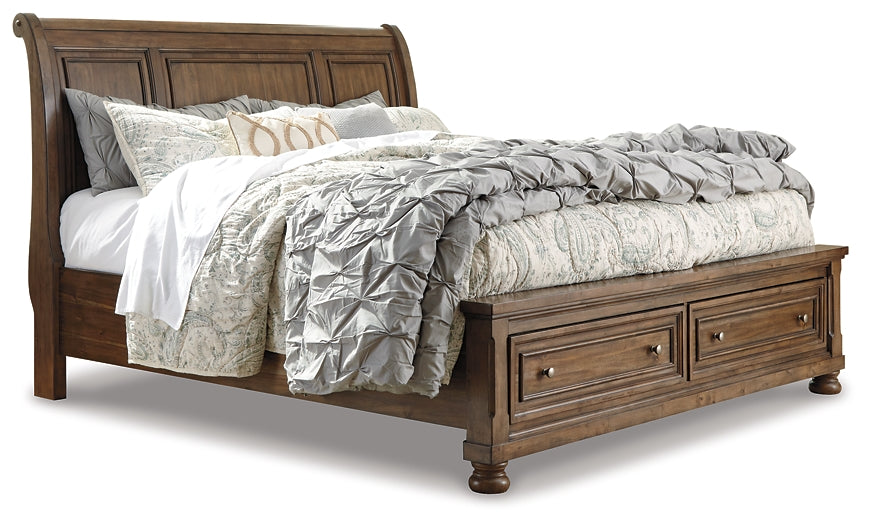 Flynnter Queen Sleigh Bed with 2 Storage Drawers with Mirrored Dresser Factory Furniture Mattress & More - Online or In-Store at our Phillipsburg Location Serving Dayton, Eaton, and Greenville. Shop Now.