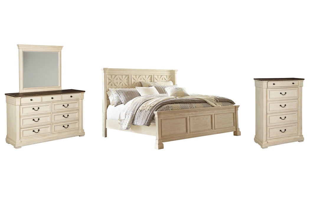 Bolanburg King Panel Bed with Mirrored Dresser and Chest Factory Furniture Mattress & More - Online or In-Store at our Phillipsburg Location Serving Dayton, Eaton, and Greenville. Shop Now.