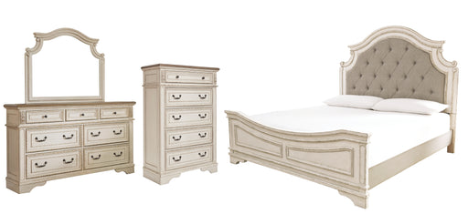 Realyn Queen Upholstered Panel Bed with Mirrored Dresser and Chest Factory Furniture Mattress & More - Online or In-Store at our Phillipsburg Location Serving Dayton, Eaton, and Greenville. Shop Now.