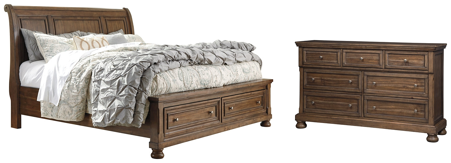 Flynnter Queen Sleigh Bed with 2 Storage Drawers with Dresser with Dresser Factory Furniture Mattress & More - Online or In-Store at our Phillipsburg Location Serving Dayton, Eaton, and Greenville. Shop Now.