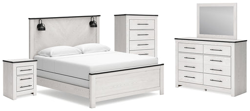 Schoenberg King Panel Bed with Mirrored Dresser, Chest and Nightstand Factory Furniture Mattress & More - Online or In-Store at our Phillipsburg Location Serving Dayton, Eaton, and Greenville. Shop Now.