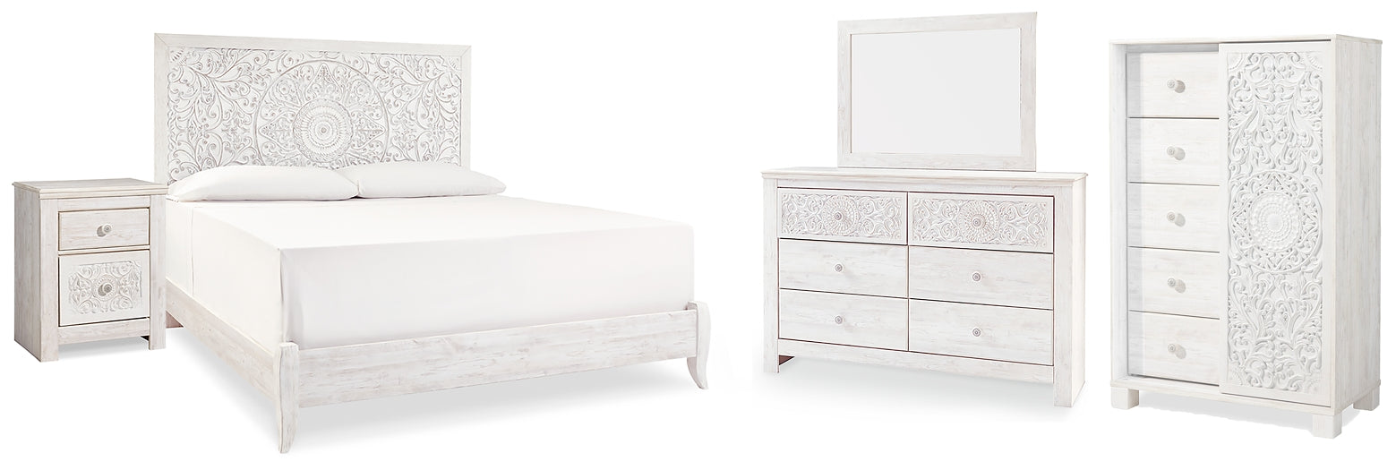 Paxberry King Panel Bed with Mirrored Dresser, Chest and Nightstand Factory Furniture Mattress & More - Online or In-Store at our Phillipsburg Location Serving Dayton, Eaton, and Greenville. Shop Now.