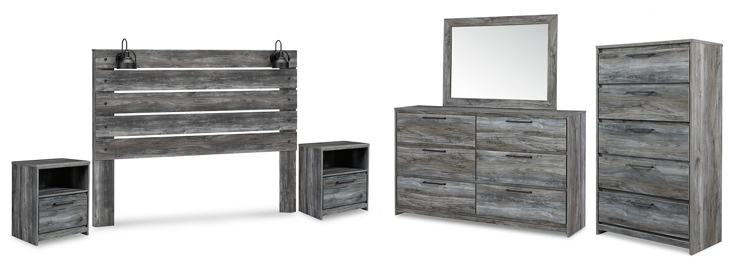 Baystorm King Panel Headboard with Mirrored Dresser, Chest and 2 Nightstands Factory Furniture Mattress & More - Online or In-Store at our Phillipsburg Location Serving Dayton, Eaton, and Greenville. Shop Now.