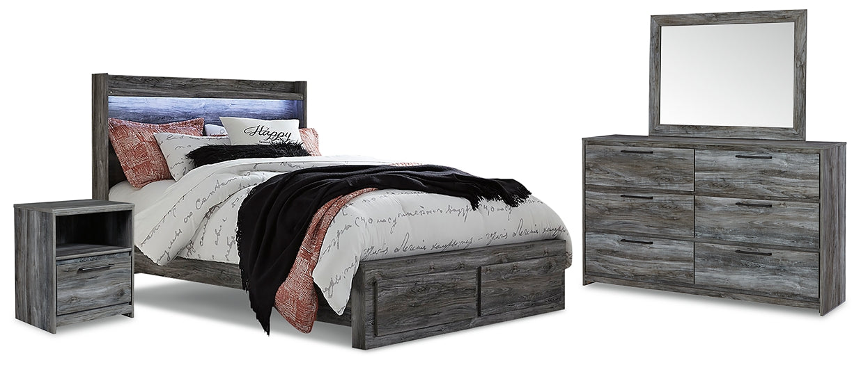 Baystorm Queen Panel Bed with 2 Storage Drawers with Mirrored Dresser and Nightstand Factory Furniture Mattress & More - Online or In-Store at our Phillipsburg Location Serving Dayton, Eaton, and Greenville. Shop Now.