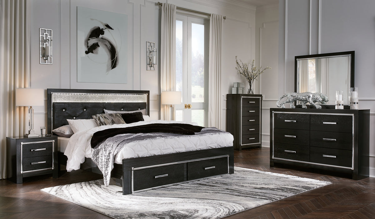 Kaydell King Upholstered Panel Storage Bed with Mirrored Dresser, Chest and Nightstand Factory Furniture Mattress & More - Online or In-Store at our Phillipsburg Location Serving Dayton, Eaton, and Greenville. Shop Now.