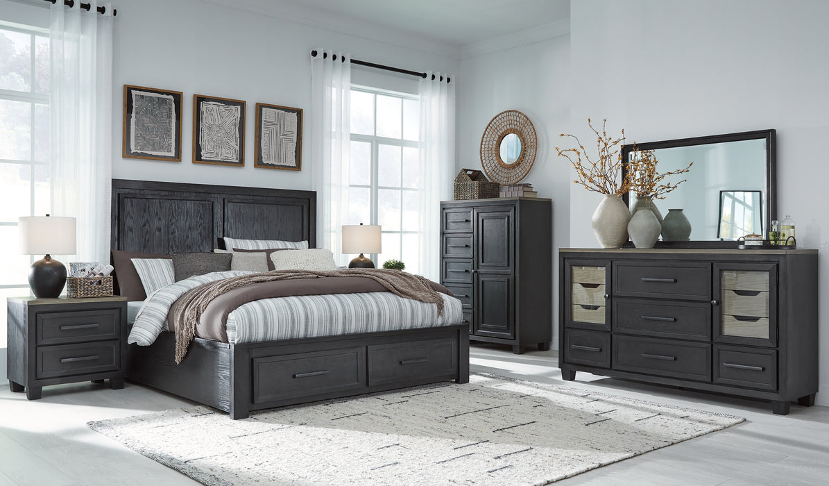 Foyland California King Panel Storage Bed with Mirrored Dresser, Chest and 2 Nightstands Factory Furniture Mattress & More - Online or In-Store at our Phillipsburg Location Serving Dayton, Eaton, and Greenville. Shop Now.