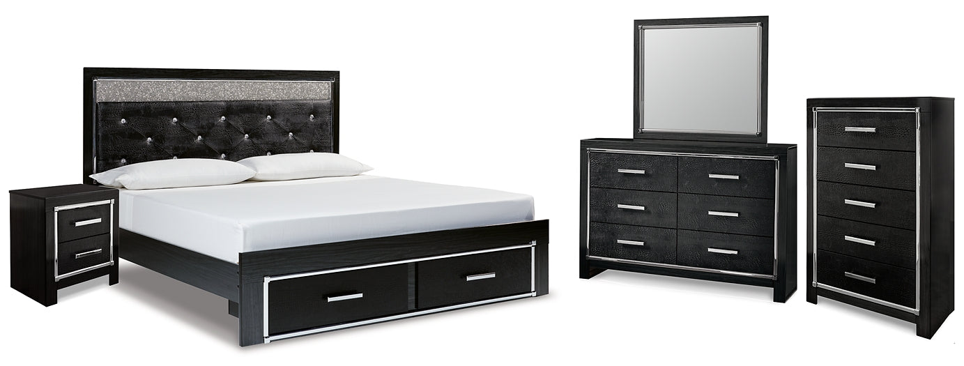 Kaydell King Upholstered Panel Storage Platform Bed with Mirrored Dresser, Chest and Nightstand Factory Furniture Mattress & More - Online or In-Store at our Phillipsburg Location Serving Dayton, Eaton, and Greenville. Shop Now.