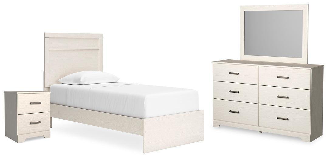 Stelsie Twin Panel Bed with Mirrored Dresser and Nightstand