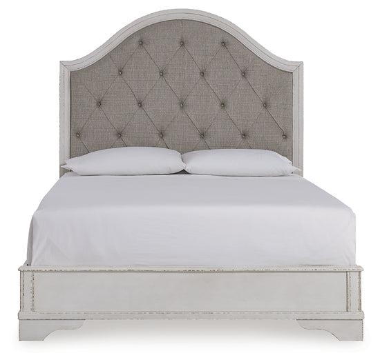 Brollyn Queen Upholstered Panel Bed with Mirrored Dresser