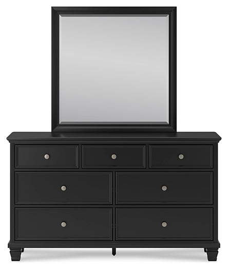 Lanolee Queen Panel Bed with Mirrored Dresser and Nightstand