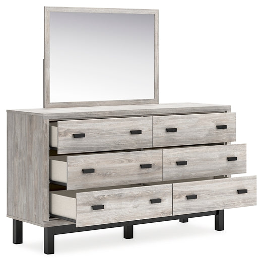 Vessalli King Panel Headboard with Mirrored Dresser, Chest and Nightstand