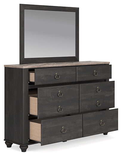 Nanforth King/California King Panel Headboard with Mirrored Dresser, Chest and Nightstand